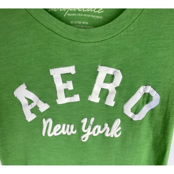 VTG Aeropostale T-Shirt Baby Tee Womens Large Green Cap Sleeve Distressed Logo - Picture 3 of 11